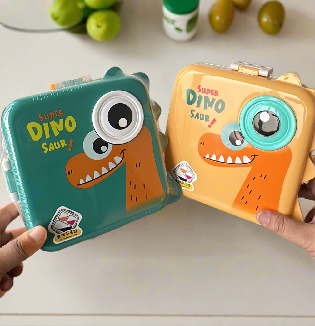 Dino Double Decker Lunch Box with cutlery - KIQOO