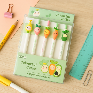 Kiwoo FruityCuties Gel Pens (Pack of 5)🍍🖊️