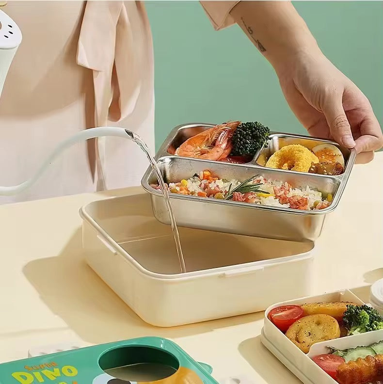 Dino Double Decker Lunch Box with cutlery - KIQOO